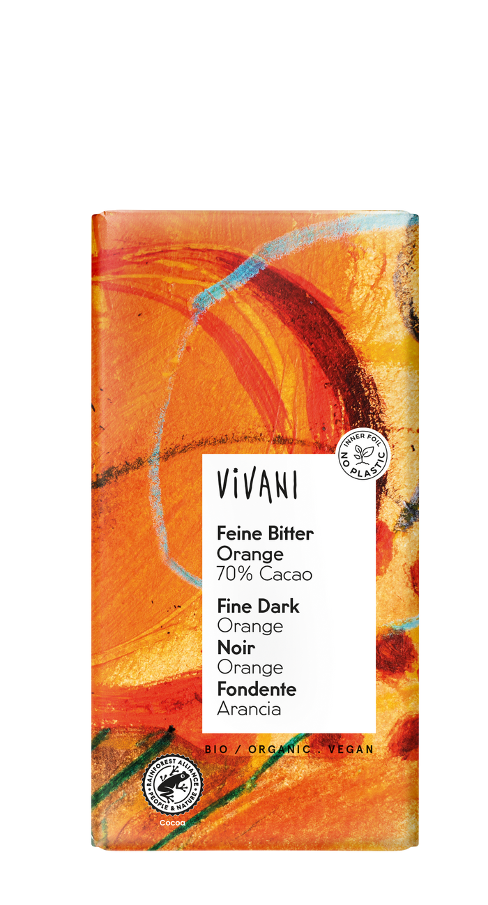 Vivani 70% Cacao Dark Chocolate & Orange Bar 10 x 100g