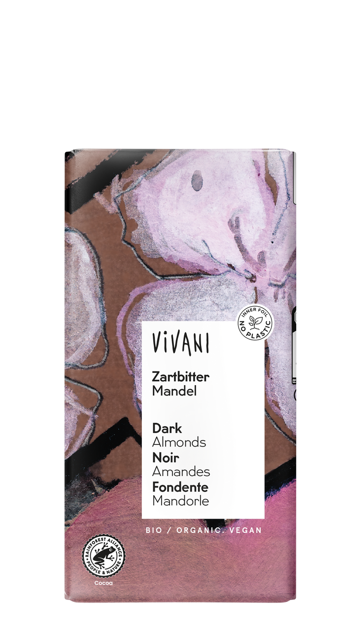 Vivani Dark Chocolate & Amandands Bar 10 x 100G