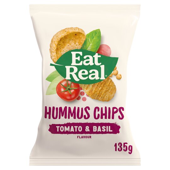 Eet echte tomaten- en basilicumhummuschips 10 x 135 g