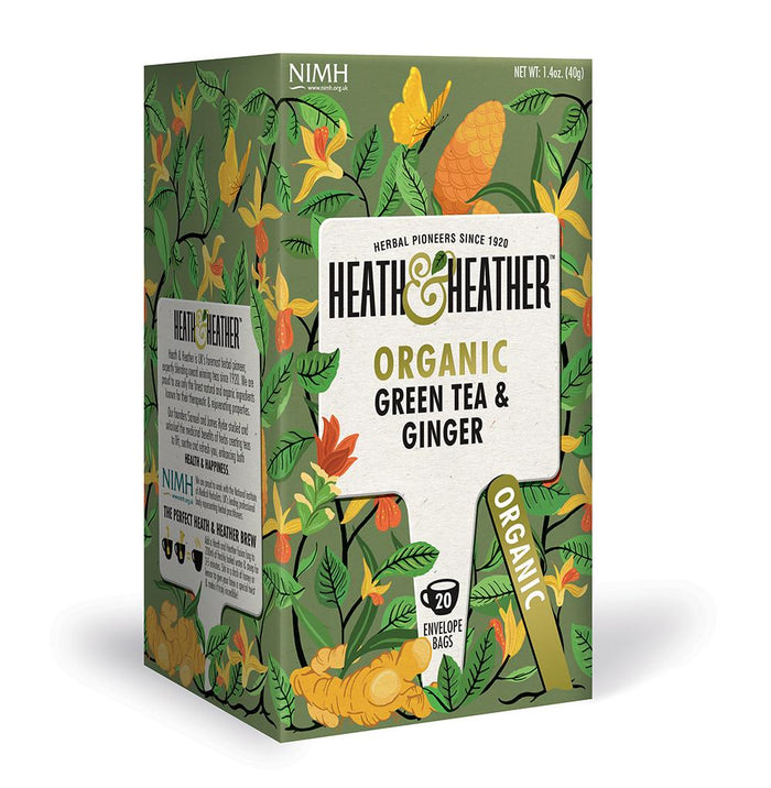 Heath & Heather Organic Green Tea & Ginger 20 Bags x 6