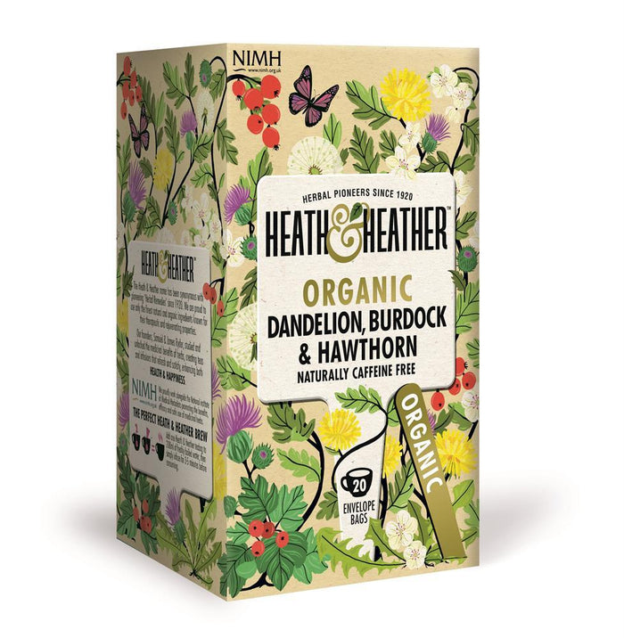 Heath & Heather Organic Dandelion, Bardock & Hawthorn Tea 20 sacs x 6