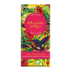 Chocolate & Love Milk Carmelised Hazelnut & Sea Salt Milk Chocolate Bar 14 x 80g