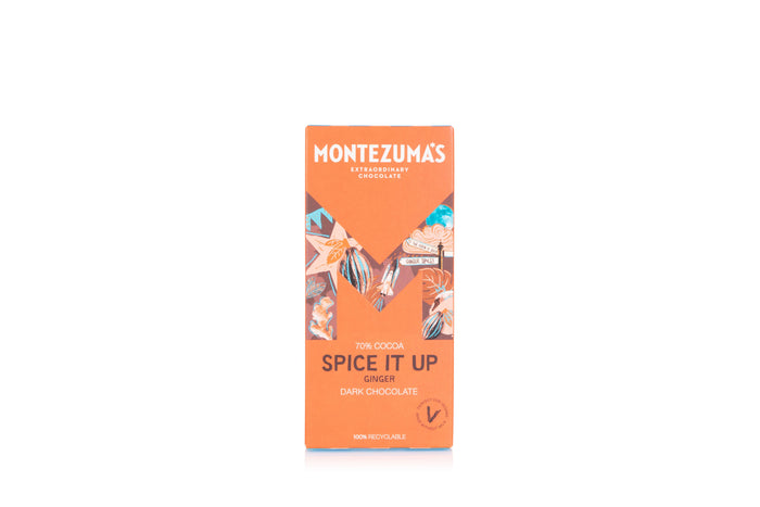 Montezuma's 70% Spice It Up Dark Choc & Ginger Bar 12 x 90G